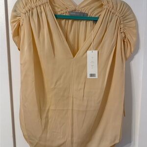 VINCE Cream Silk V-Neck Puff-Sleeve Blouse NWT